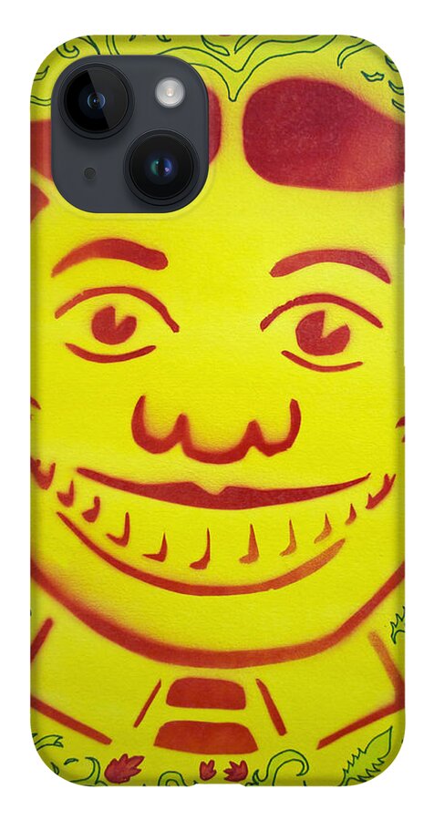 Tillie Of Asbury Park iPhone 14 Case featuring the painting Red on yellow with decoration Tillie by Patricia Arroyo