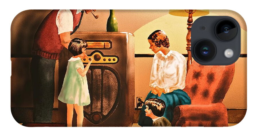 Radio iPhone 14 Case featuring the painting Remember when we Listened to the Radio by Frank SantAgata