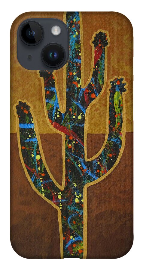 Cactus iPhone 14 Case featuring the painting Saguaro Gold by Lance Headlee