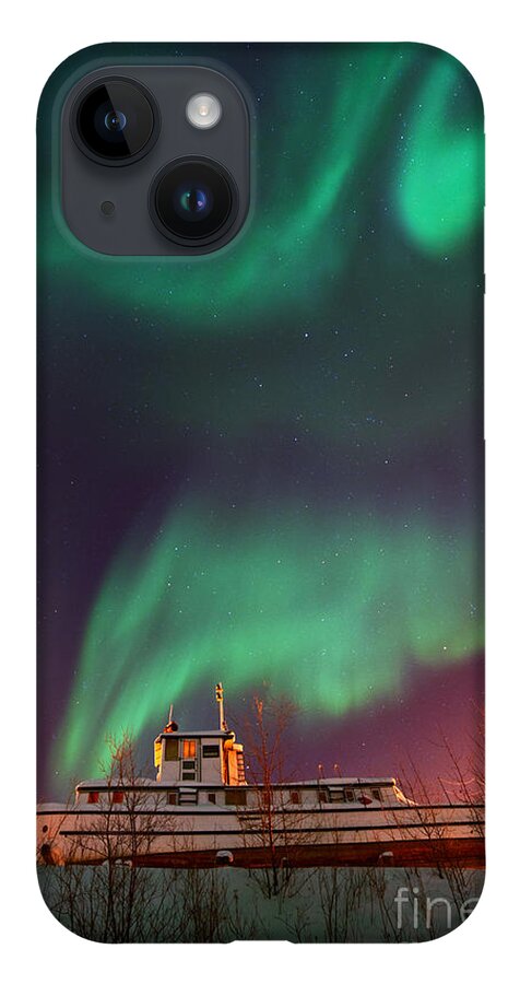 Aurora Borealis iPhone 14 Case featuring the photograph Steamboat Under Northern Lights by Priska Wettstein