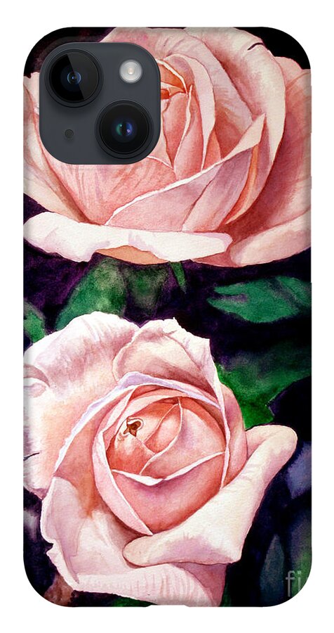 Rose iPhone 14 Case featuring the painting Two Roses by Christopher Shellhammer
