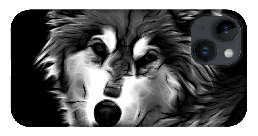 Wolf iPhone 14 Case featuring the digital art Wolf - Greyscale by James Ahn