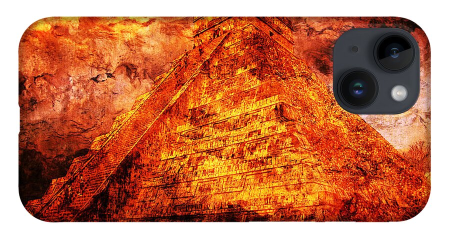 Mayan Digital Art iPhone 14 Case featuring the digital art C H I C H E N . I T Z A . Pyramid by J U A N - O A X A C A