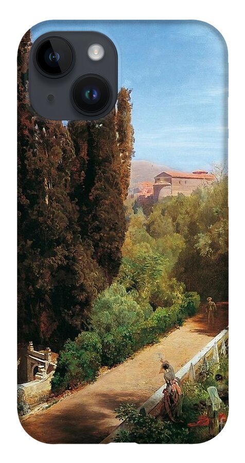 Oswald Achenbach iPhone 14 Case featuring the painting Park Der Villa Dieste by MotionAge Designs