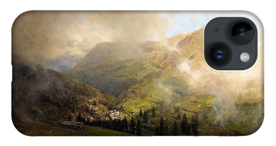Oswald Achenbach iPhone 14 Case featuring the painting View of Rigi by MotionAge Designs