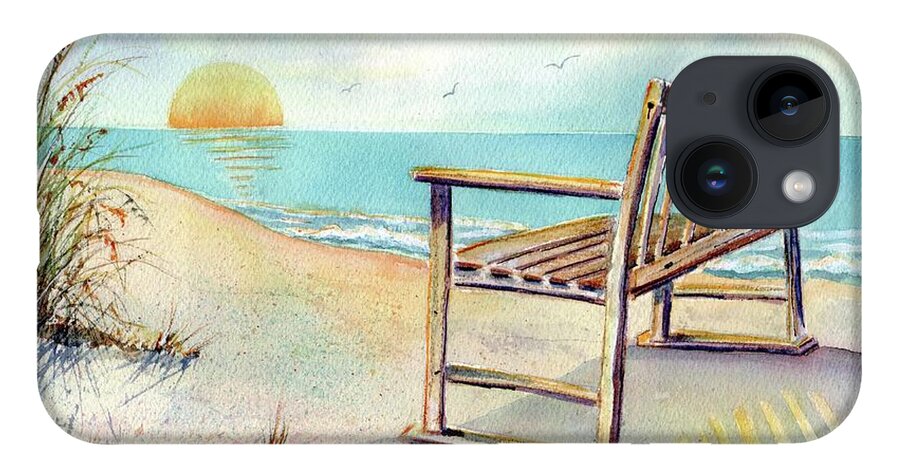 Beach iPhone 14 Case featuring the painting Beach Bench by Midge Pippel