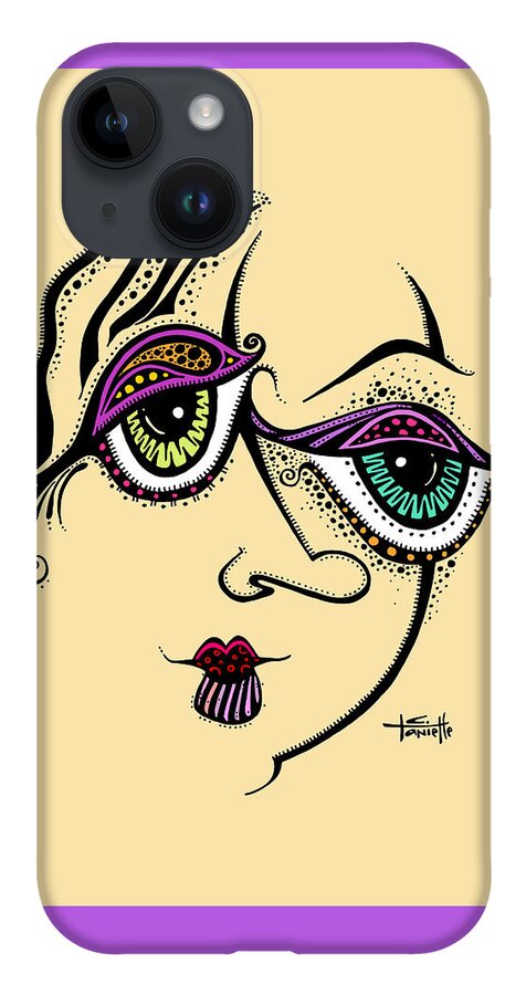Color Added To Black And White Drawing Of Girl iPhone 14 Case featuring the painting Beauty in Imperfection by Tanielle Childers