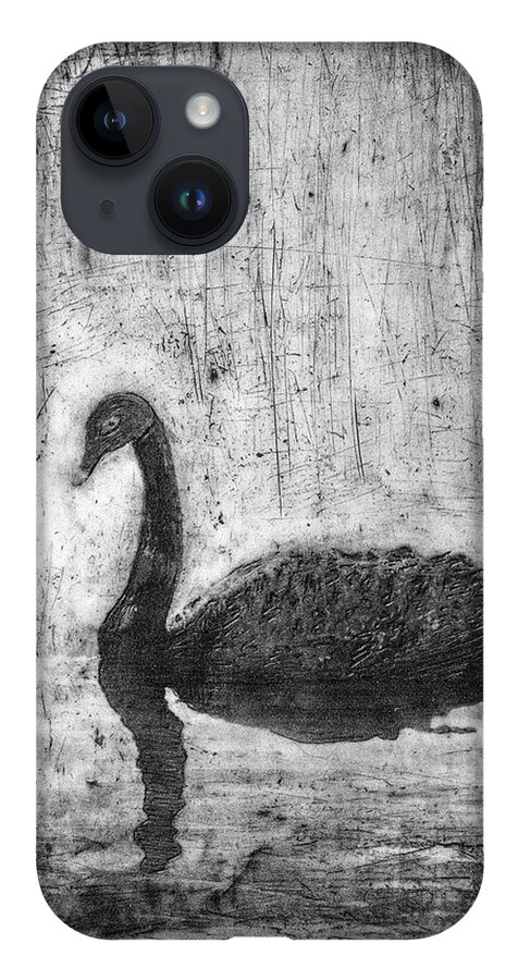 Swan iPhone 14 Case featuring the mixed media Black Swan by Roseanne Jones