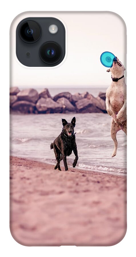Action iPhone 14 Case featuring the photograph Dog with frisbee #1 by Peter Lakomy