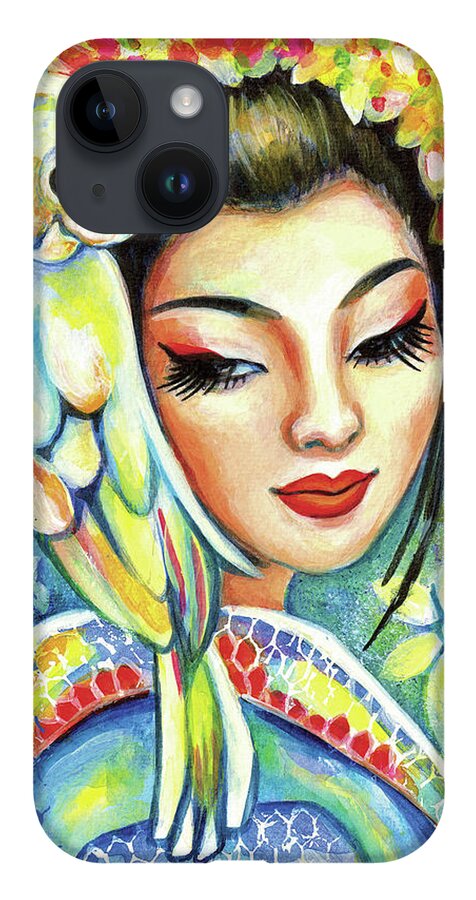 Woman And Parrot iPhone 14 Case featuring the painting Harmony by Eva Campbell