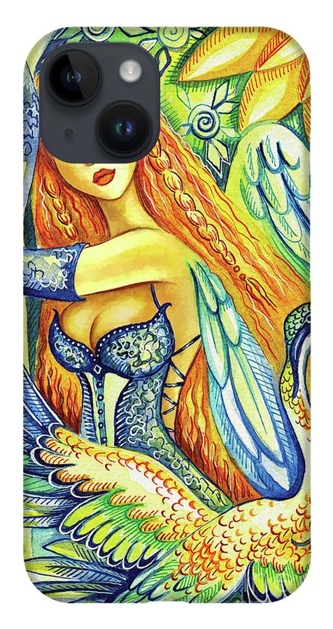 Bird Fairy iPhone 14 Case featuring the painting Fairy Leda and the Swan by Eva Campbell
