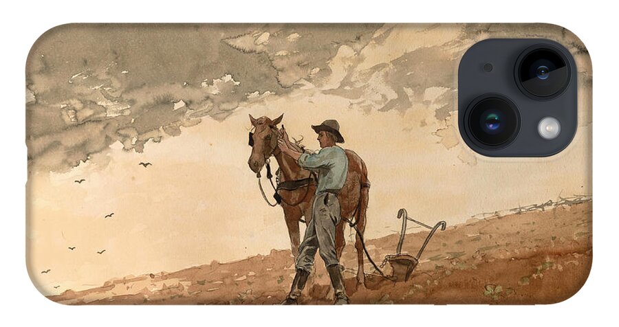 Winslow Homer iPhone 14 Case featuring the drawing Man with Plow Horse by Winslow Homer