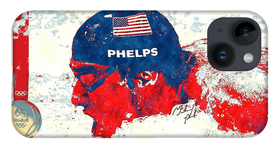 Michael Phelps iPhone 14 Case featuring the digital art Michael Phelps #1 by Binka Kirova