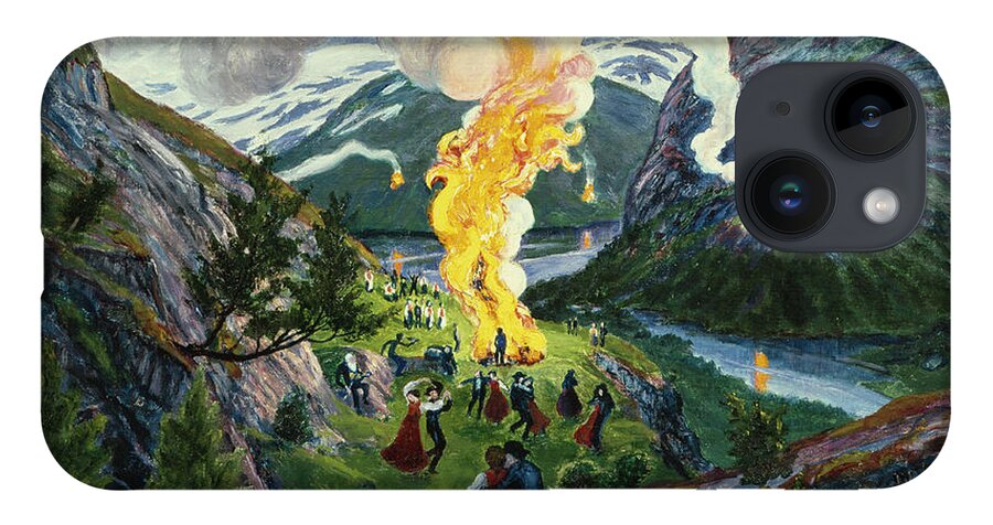 Landscape iPhone 14 Case featuring the painting Midsummer fire #3 by Nikolai Astrup