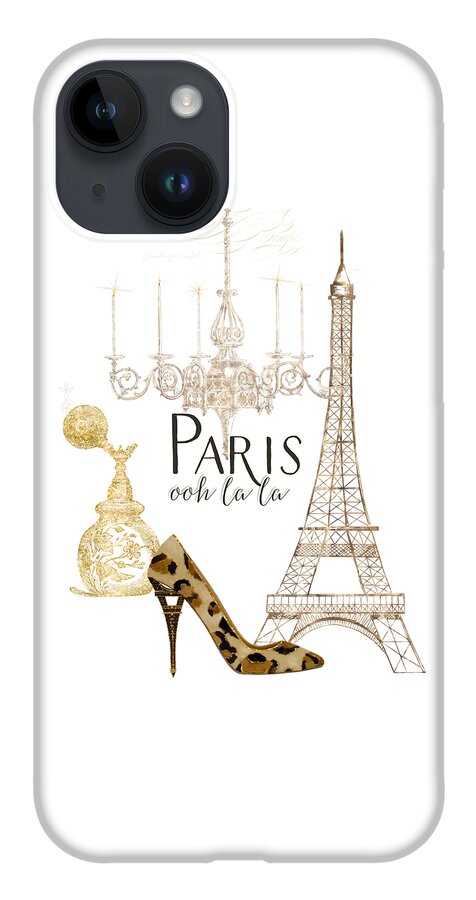 Fashion iPhone 14 Case featuring the painting Paris - Ooh la la Fashion Eiffel Tower Chandelier Perfume Bottle by Audrey Jeanne Roberts