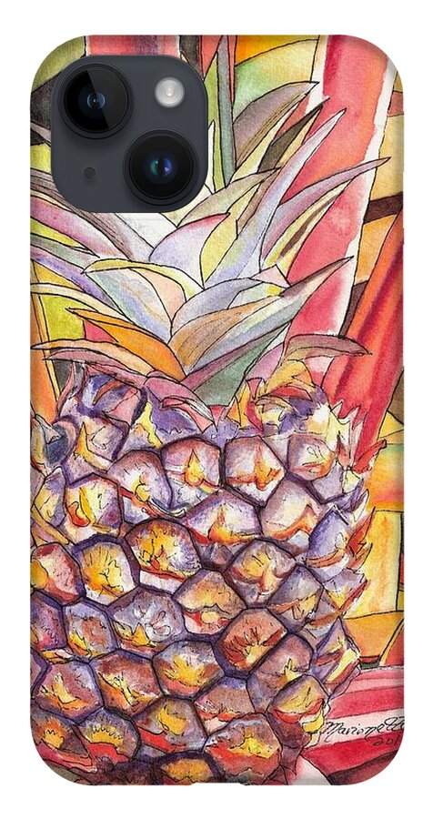 Pineapple iPhone 14 Case featuring the painting Pineapple by Marionette Taboniar
