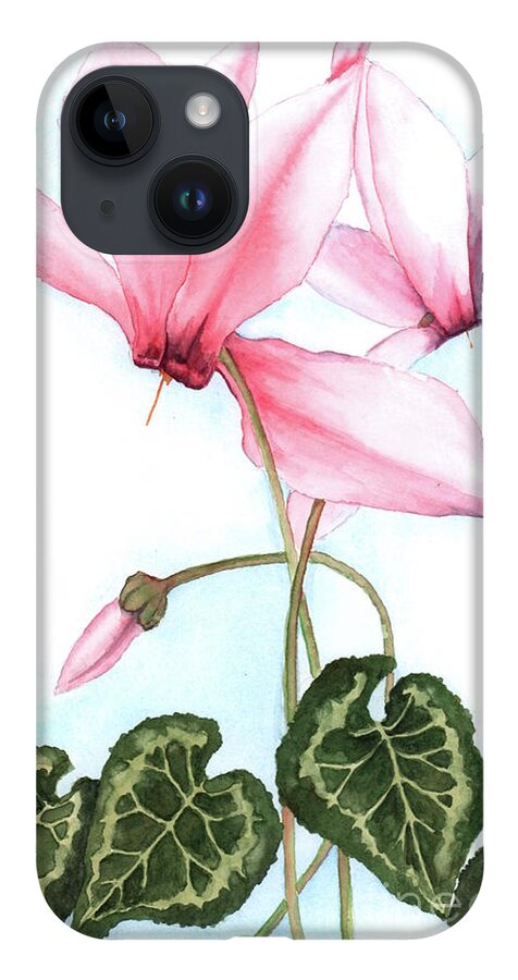 Flowers iPhone 14 Case featuring the painting Pink Cyclamen #1 by Hilda Wagner
