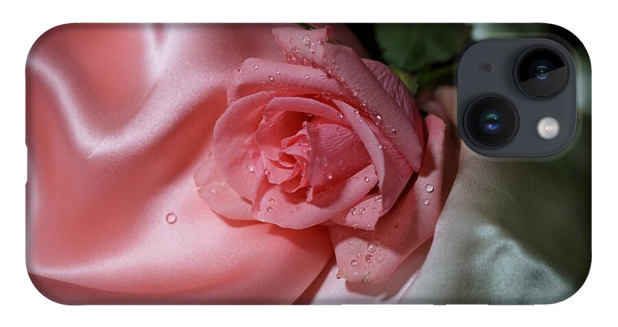 Rose iPhone Case featuring the photograph Pink Rose on the silk by Lilia D