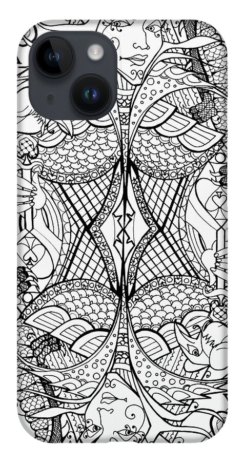 Queen Of Spades iPhone Case featuring the drawing Queen Of Spades 2 by Jani Freimann