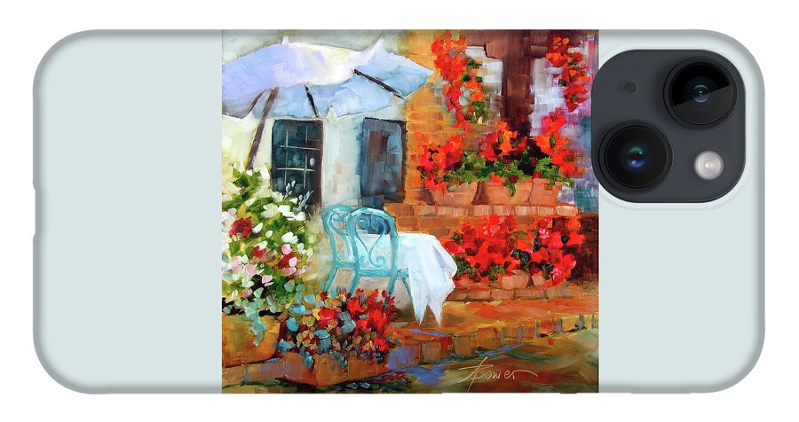 Tuscan Cafe iPhone 14 Case featuring the painting Sunny With A Light Breeze by Adele Bower