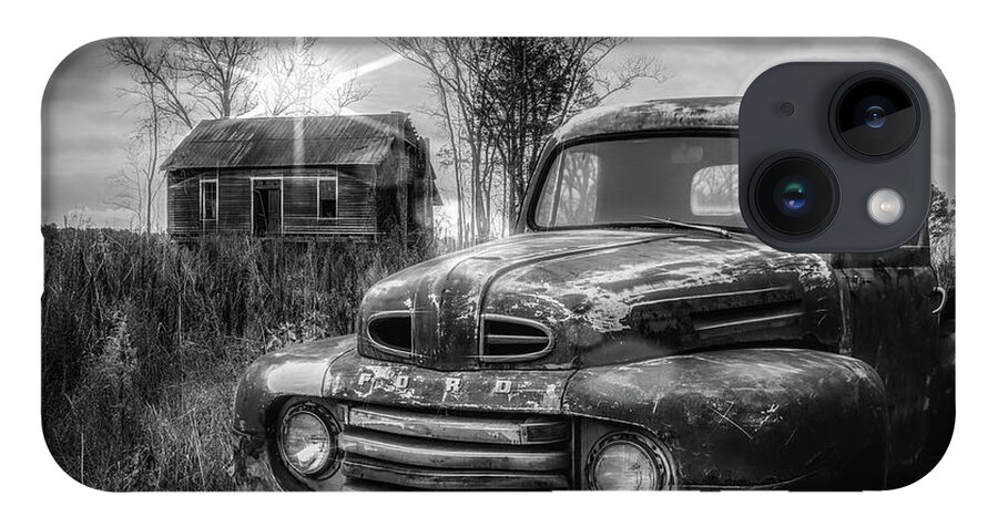 1948 iPhone 14 Case featuring the photograph Vintage Classic Ford Pickup Truck in Black and White by Debra and Dave Vanderlaan