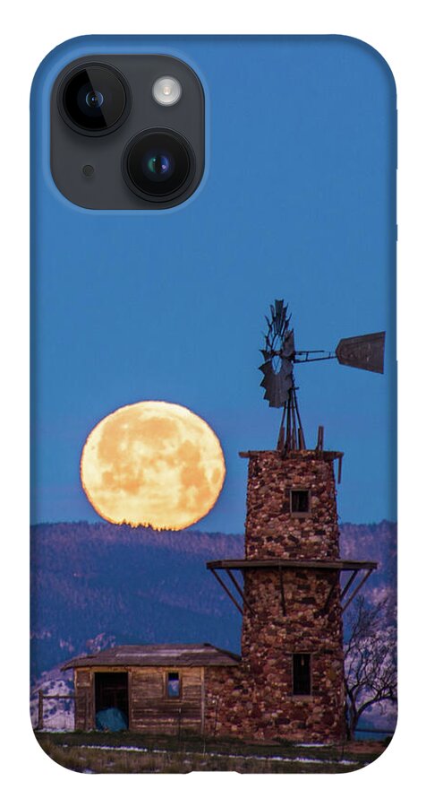 Windmill iPhone 14 Case featuring the photograph Windmill at Moonset by Tim Kathka