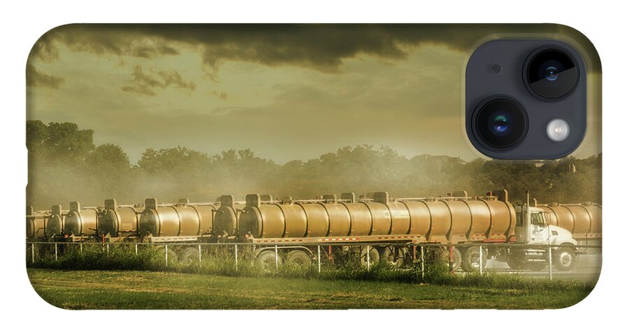 Tank Trucks iPhone 14 Case featuring the photograph 12 Tank Trucks Warming Up by Micah Offman