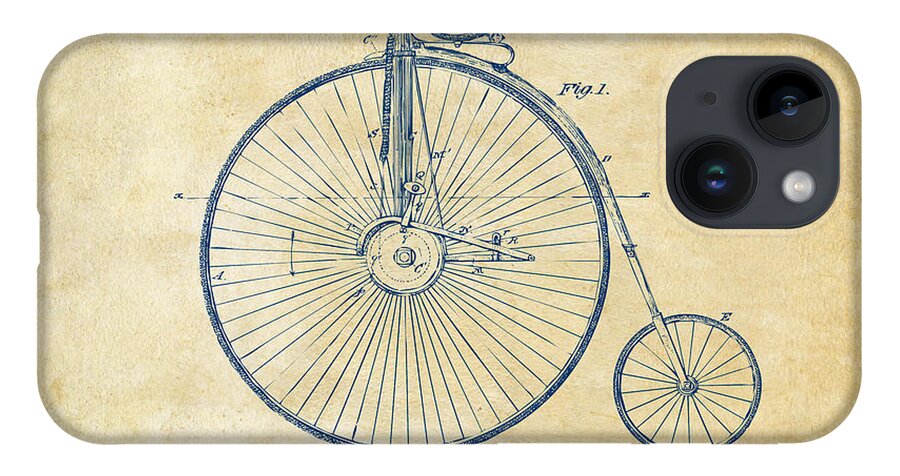 Velocipede iPhone 14 Case featuring the digital art 1881 Velocipede Bicycle Patent Artwork - Vintage by Nikki Marie Smith