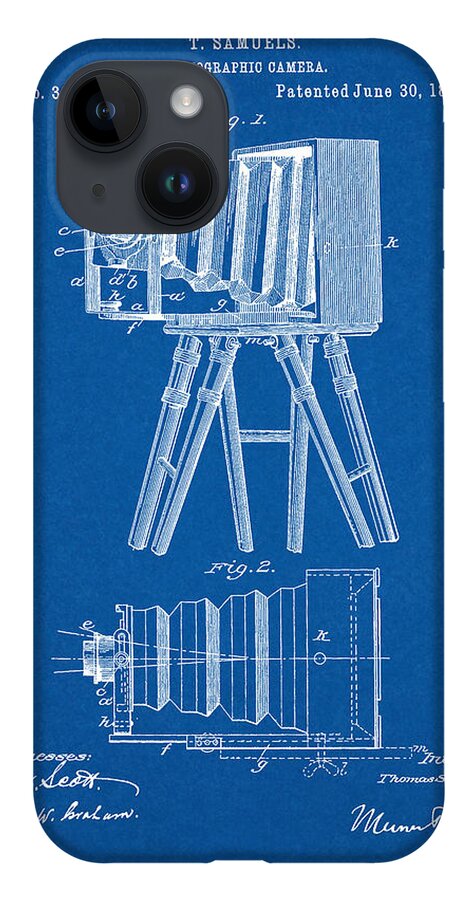 Patent iPhone 14 Case featuring the digital art 1885 Camera US Patent Invention Drawing - Blueprint by Todd Aaron