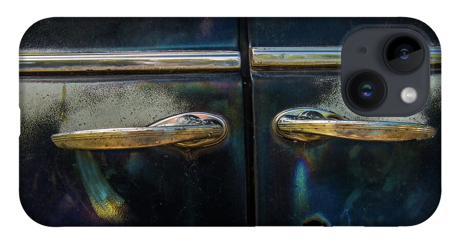 Automobile iPhone 14 Case featuring the photograph 1940 Plymouth Door Handles by John Strong