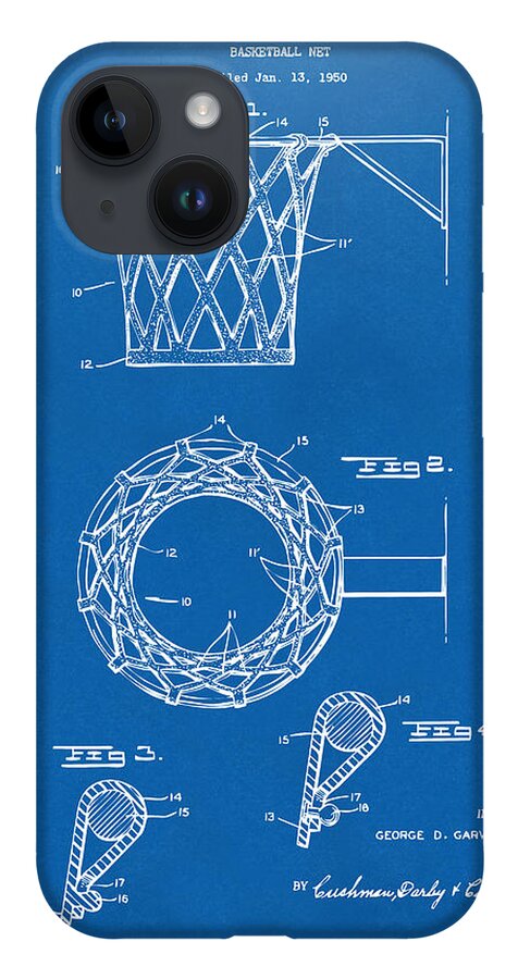 Basketball iPhone 14 Case featuring the digital art 1951 Basketball Net Patent Artwork - Blueprint by Nikki Marie Smith