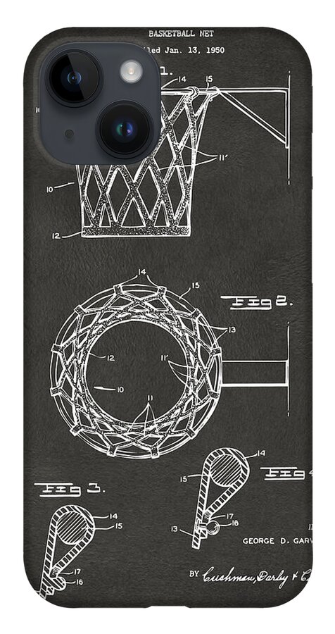 Basketball iPhone 14 Case featuring the digital art 1951 Basketball Net Patent Artwork - Gray by Nikki Marie Smith