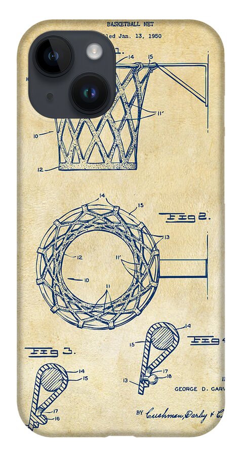 Basketball iPhone 14 Case featuring the digital art 1951 Basketball Net Patent Artwork - Vintage by Nikki Marie Smith