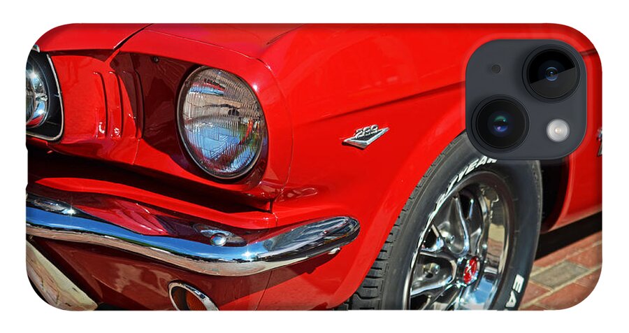 1965 iPhone 14 Case featuring the photograph 1965 Red Ford Mustang Classic Car by Toby McGuire