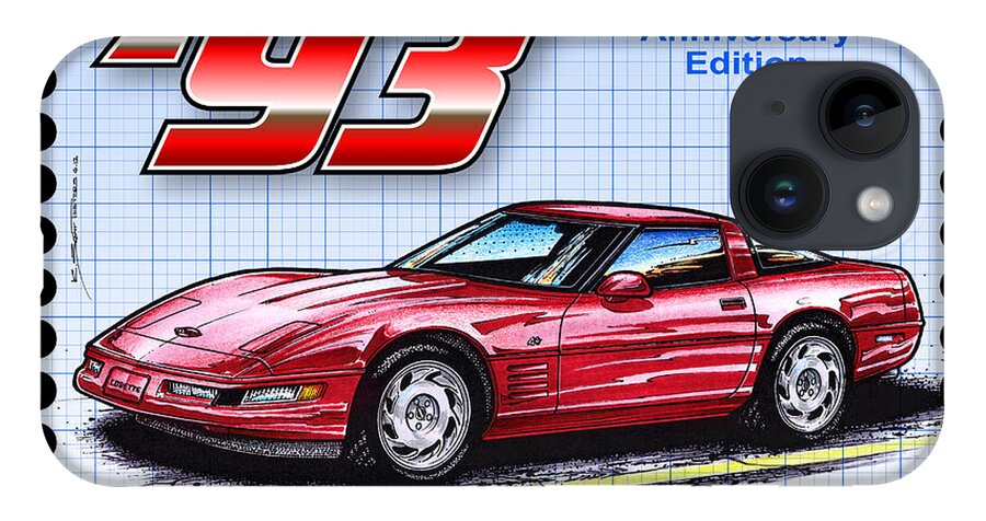 1993 Corvette iPhone 14 Case featuring the digital art 1993 40th Anniversary Edition Corvette by K Scott Teeters