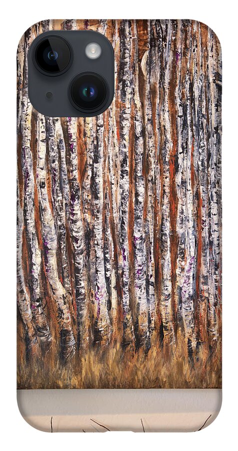 Moonlight iPhone 14 Case featuring the painting Moonlight Aspens by Sheila Johns