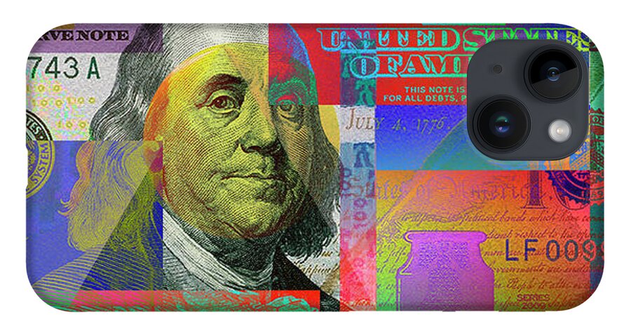 'paper Currency' Collection By Serge Averbukh iPhone 14 Case featuring the digital art 2009 Series Pop Art Colorized U. S. One Hundred Dollar Bill No. 1 by Serge Averbukh