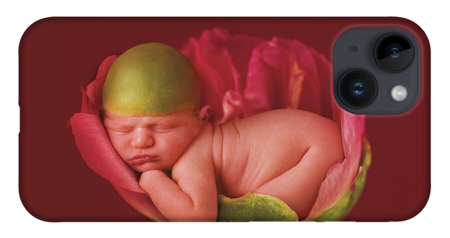 Pink iPhone Case featuring the photograph Jacob in a Pink Peony Rose by Anne Geddes