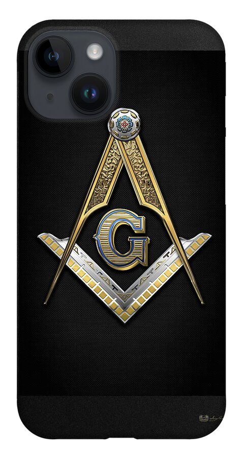 'ancient Brotherhoods' Collection By Serge Averbukh iPhone 14 Case featuring the digital art 3rd Degree Mason - Master Mason Jewel on Black Canvas by Serge Averbukh
