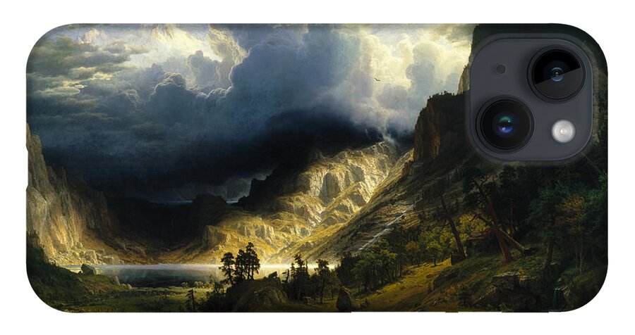 A Storm In The Rocky Mountains iPhone 14 Case featuring the painting A Storm in the Rocky Mountains by Albert Bierstadt
