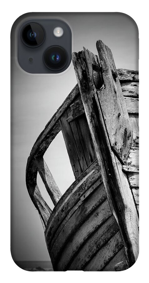 Dungeness iPhone 14 Case featuring the photograph Old Abandoned Boat Portrait BW by Rick Deacon