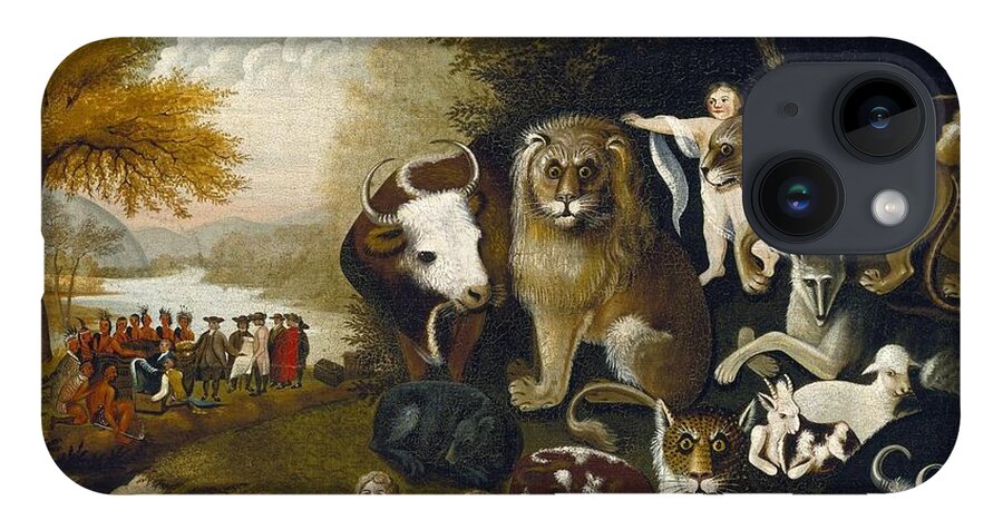 Edward Hicks (american iPhone Case featuring the painting The Peaceable Kingdom by MotionAge Designs