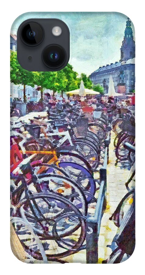 Bicycle iPhone 14 Case featuring the digital art A Copenhagen Parking Lot by Digital Photographic Arts