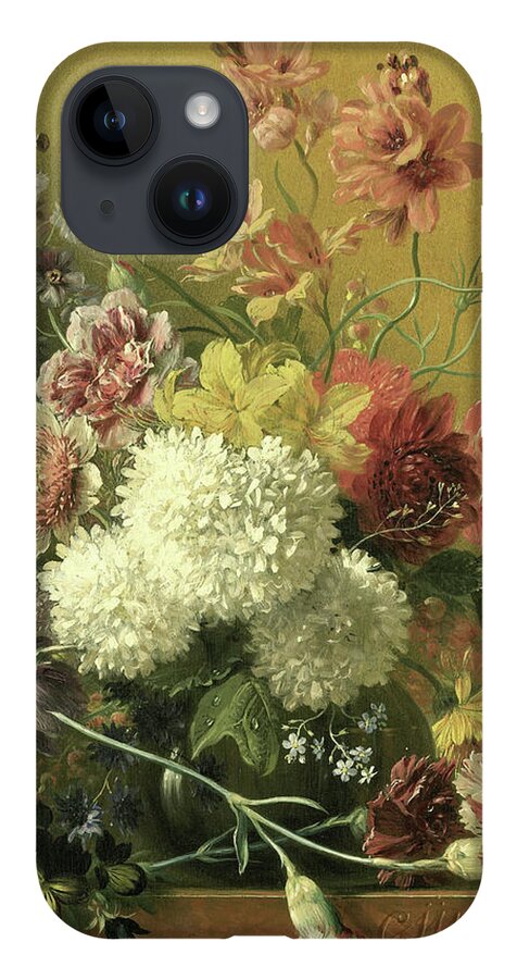 A Still Life With Flowers iPhone 14 Case featuring the painting A Flower Still Life by Georgius Jacobus Johannes van Os