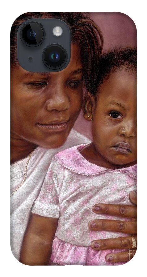 Roshanne iPhone 14 Case featuring the pastel A Mother's Love by Roshanne Minnis-Eyma
