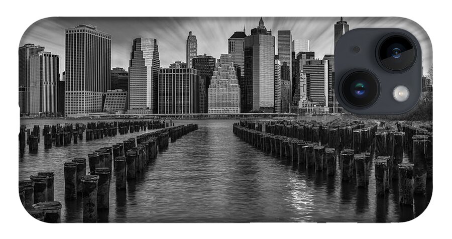 Brooklyn iPhone 14 Case featuring the photograph A New York City Day Begins BW by Susan Candelario