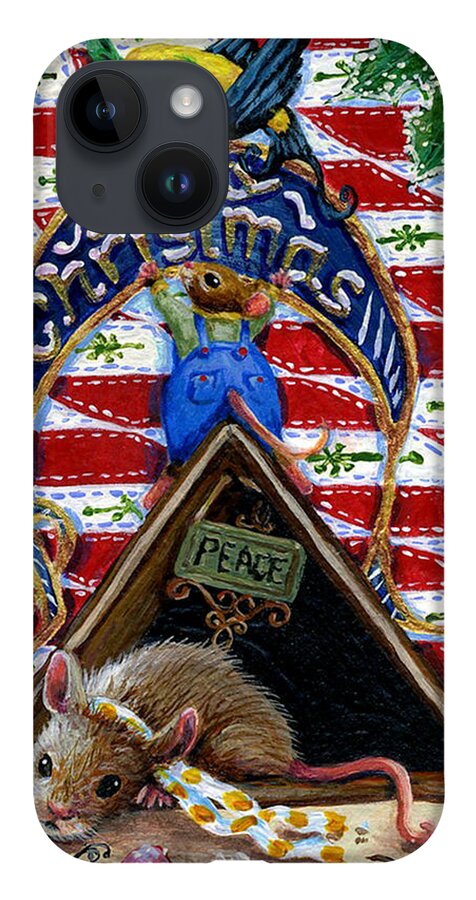 Mice iPhone 14 Case featuring the painting A Sign of Christmas by Jacquelin L Westerman