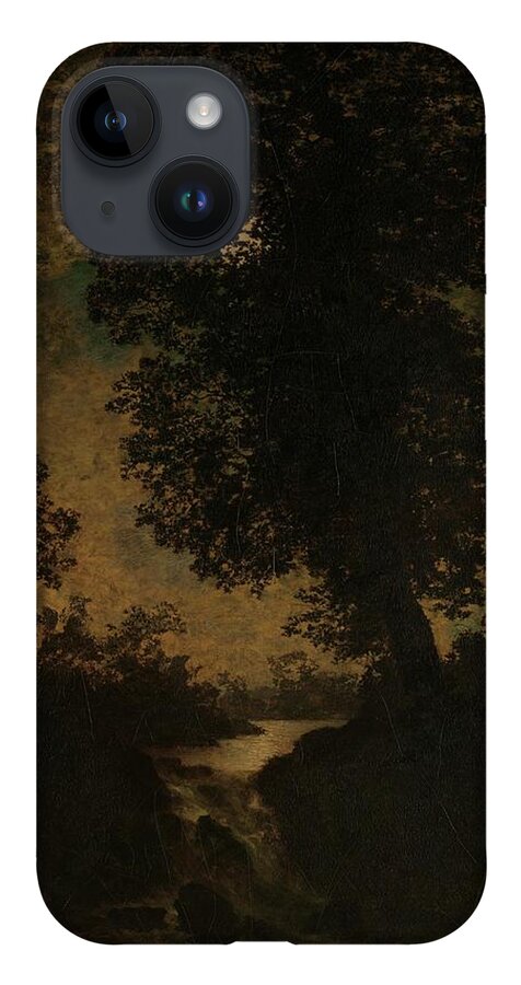 A Waterfall iPhone 14 Case featuring the painting A Waterfall, Moonlight by Ralph Albert