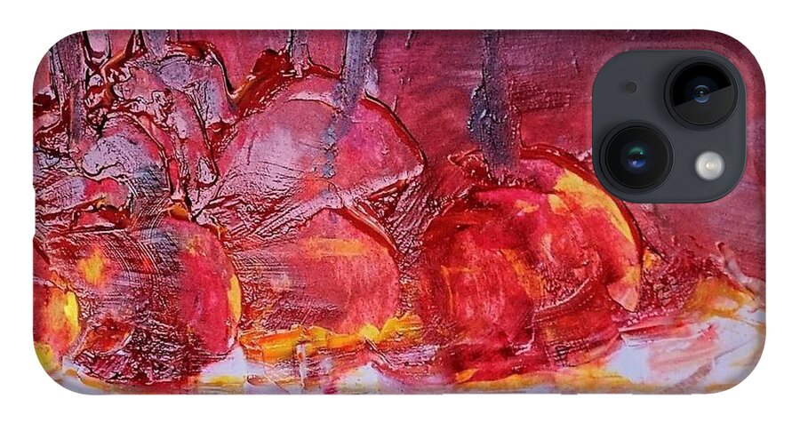 Abstract iPhone 14 Case featuring the painting Abstract Apples On Cake Plate Painting by Lisa Kaiser