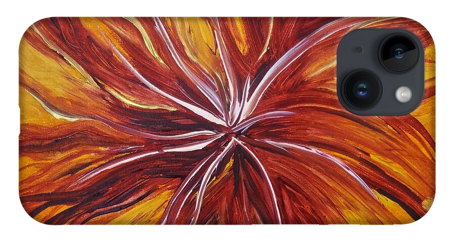 Abstract iPhone 14 Case featuring the painting Abstract Orange Flower by Michelle Pier